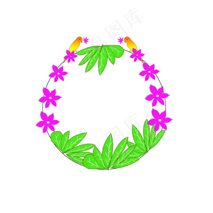 花朵小鸟圆形边框,免抠元素