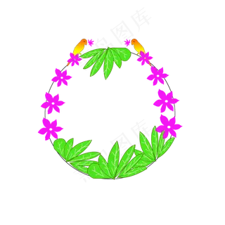 花朵小鸟圆形边框,免抠元素