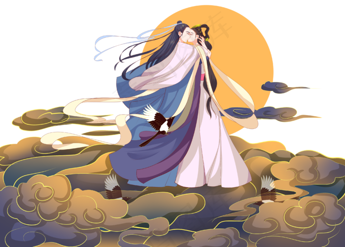 牛郎织女国潮风七夕