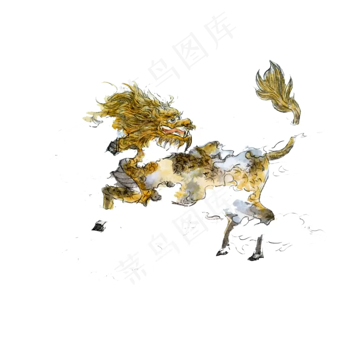 祥瑞麒麟神兽黄金云PNG,免抠元素(4000X4000(DPI:300))psd模版下载