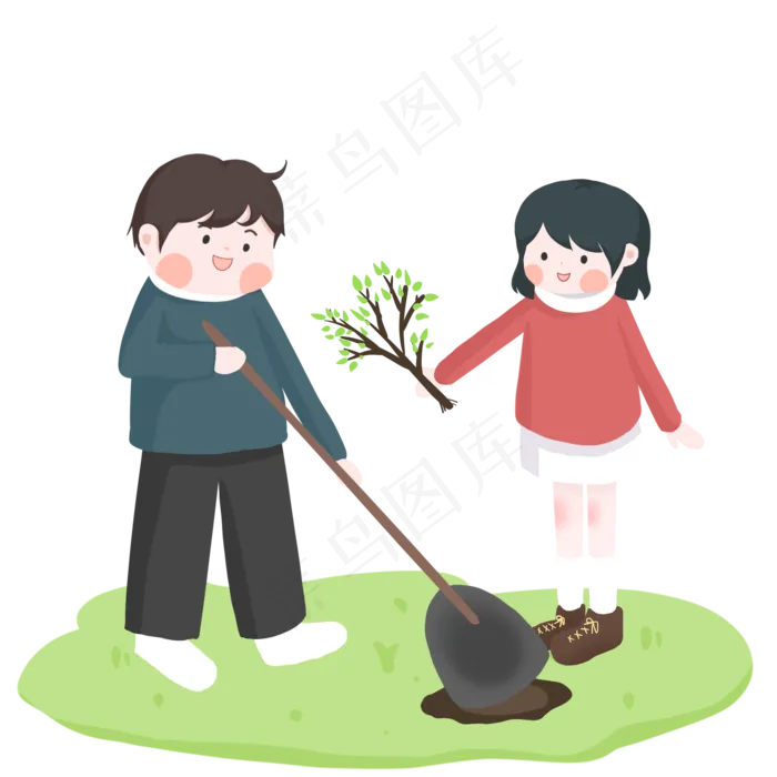 可爱小孩植树节一起挖坑(2100X2100(DPI:300))psd模版下载