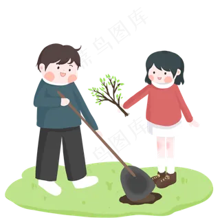 可爱小孩植树节一起挖坑