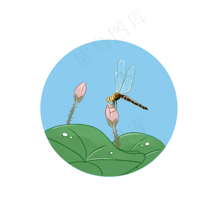 24节气之处暑清新蜻蜓荷叶(2000X2000(DPI:299))psd模版下载