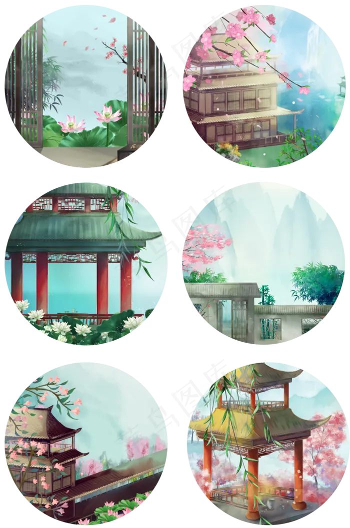 中国风建筑楼阁合集(2000X3020(DPI:300))psd模版下载