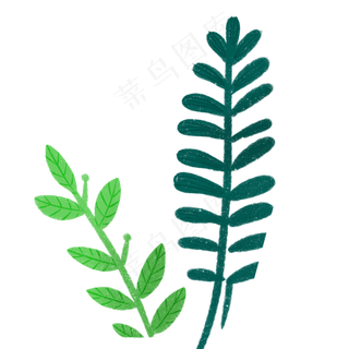 两个绿色的卡通叶子