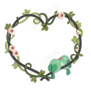 花鸟边框心心相印,免抠元素