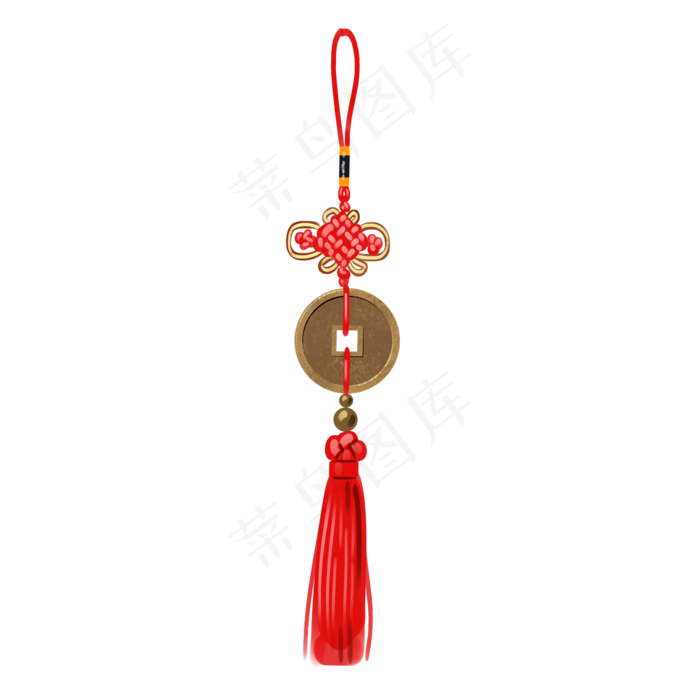 手绘铜钱挂饰插画,免抠元素