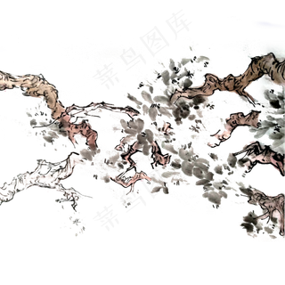 国画水墨树枝写意淡色PNG花,免抠元素