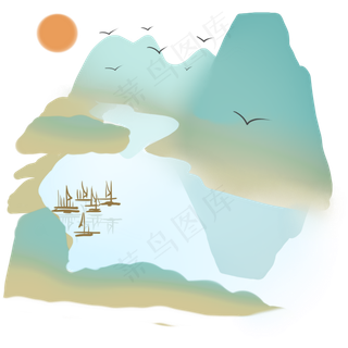 淡雅小清新船家山水