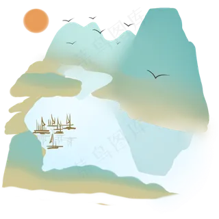 淡雅小清新船家山水