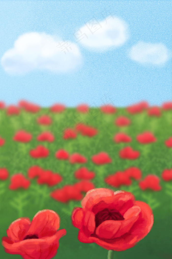 清新日光红色花海(3545*5315px 300 dpi )psd模版下载