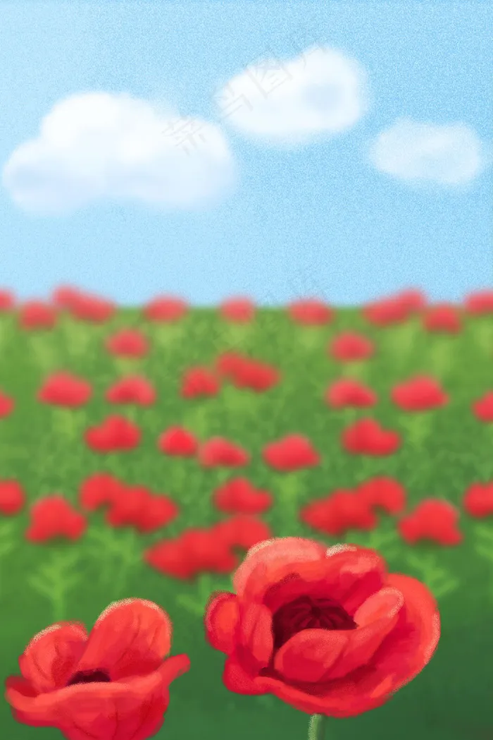 清新日光红色花海(3545*5315px 300 dpi )psd模版下载