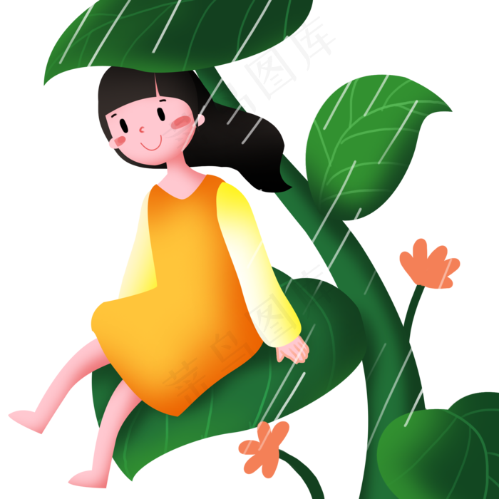谷雨挡雨的小女孩