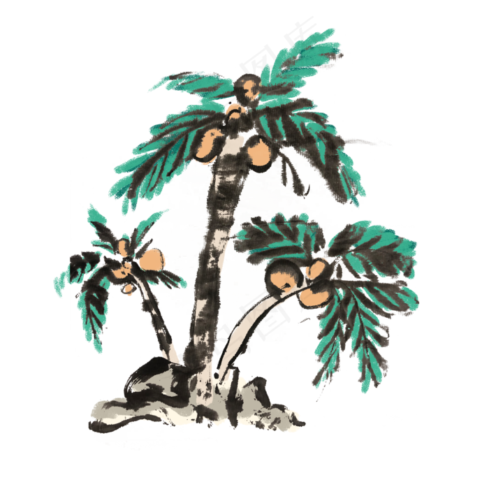 水墨夏天椰子树手绘插画