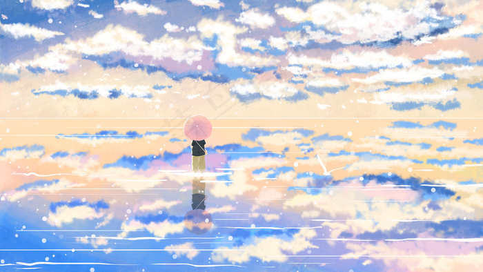 天空云朵倒影水中风景(2880*1620px 300 dpi )