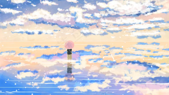 天空云朵倒影水中风景(2880*1620px 300 dpi )