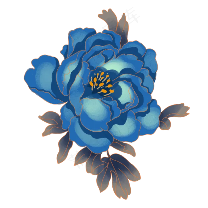 中秋节蓝白色金边牡丹花,免抠元素(2000*2000px 300 dpi )psd模版下载