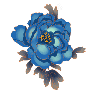 中秋节蓝白色金边牡丹花,免抠元素