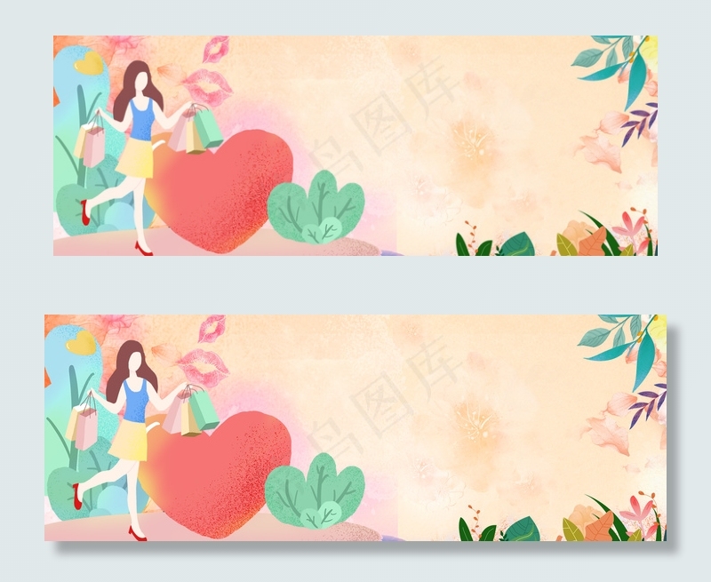 38妇女节清新手绘电商海报背景