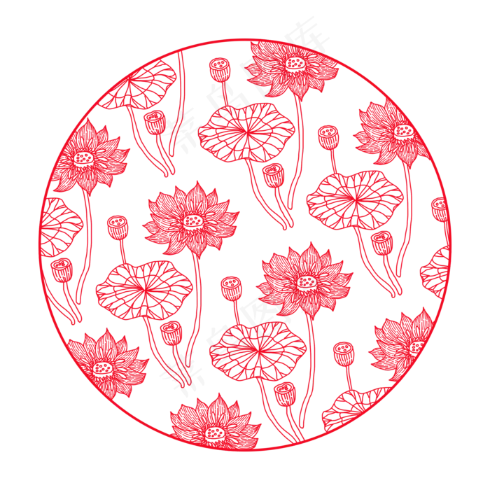 中式荷花纹理(2000X2000(DPI:300))psd模版下载