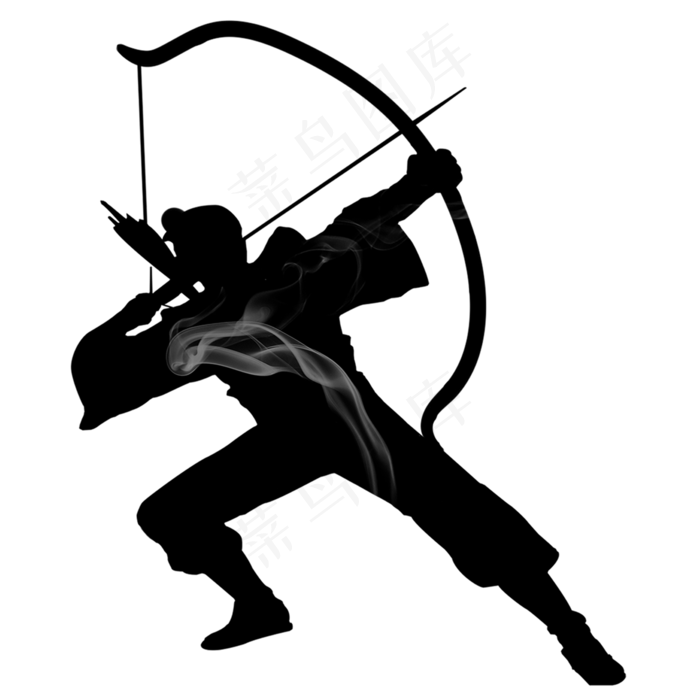 武侠人物武术功夫剪影水墨烟雾兵,免抠元素