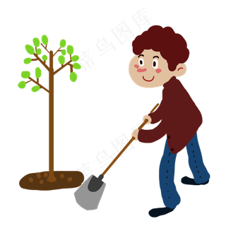 植树节植树的小男孩