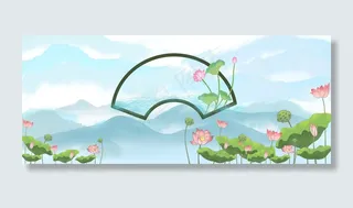复古中国风六月荷花风景图