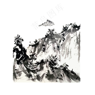山水水墨写意国画黑白线条PNG