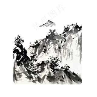 山水水墨写意国画黑白线条PNG