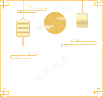 中秋节典雅线条灯笼祥云装饰元素,免抠元素