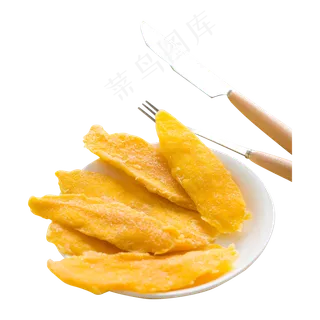 一碟芒果干和刀叉 一碟芒果干和刀叉