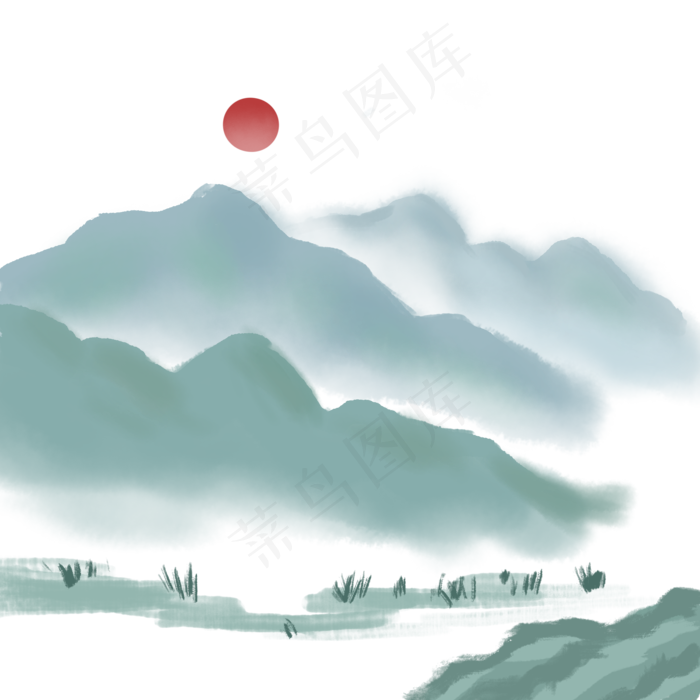中国风水墨风格古风古典山水矢量(2000X2000(DPI:300))psd模版下载