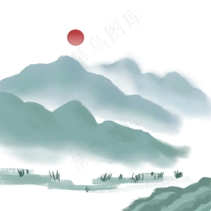 中国风水墨风格古风古典山水矢量