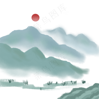 中国风水墨风格古风古典山水矢量