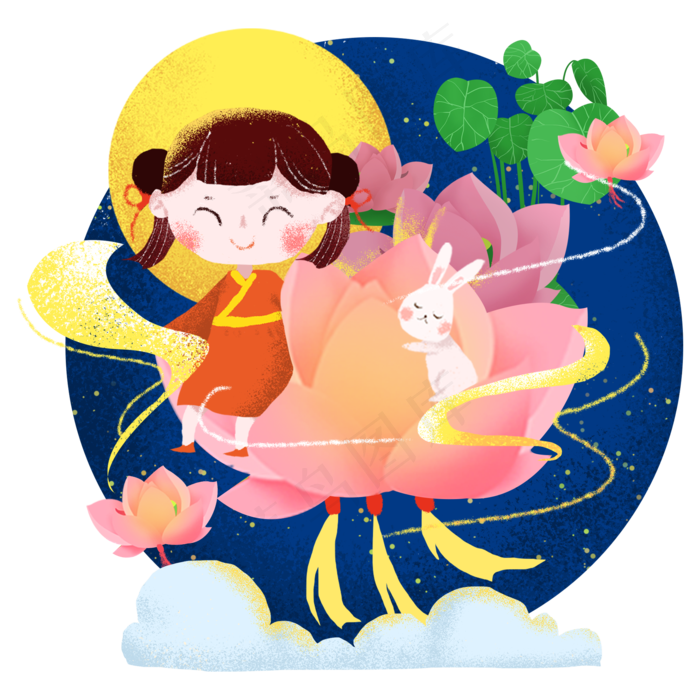 中秋节花灯赏月的汉服女孩(2000X2000(DPI:300))psd模版下载