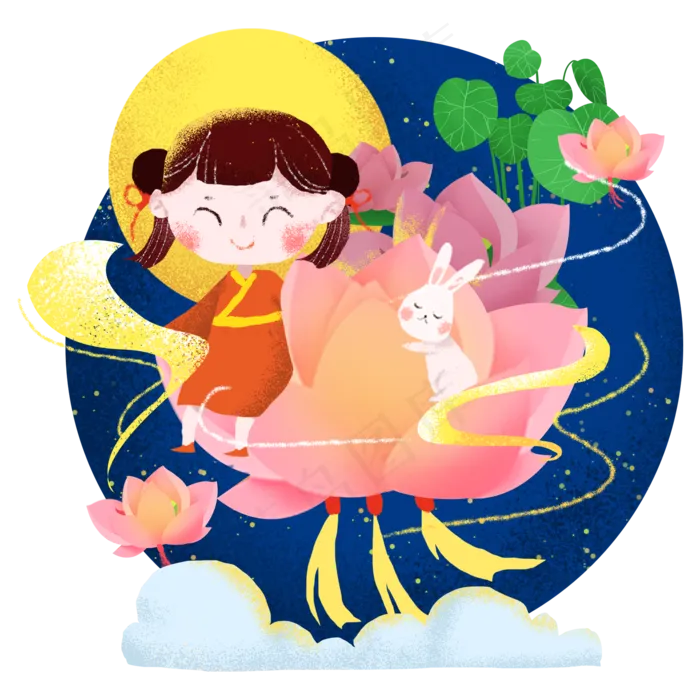 中秋节花灯赏月的汉服女孩(2000X2000(DPI:300))psd模版下载