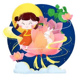 中秋节花灯赏月的汉服女孩