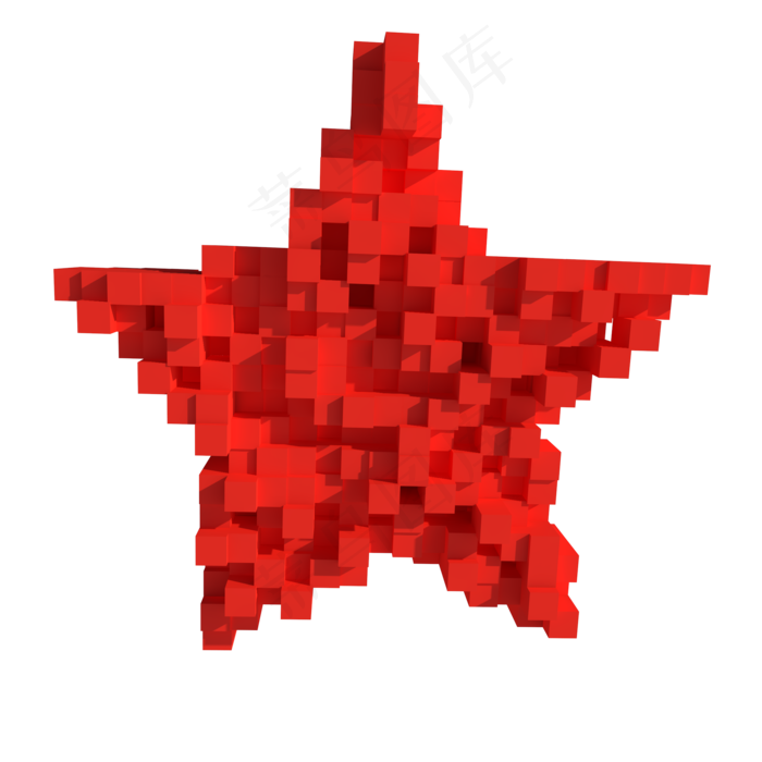 C4D红色立体五角星像素风格装饰(2000X2000)
