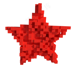 C4D红色立体五角星像素风格装饰