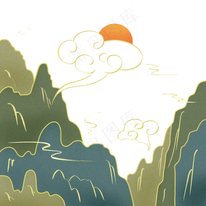 国潮风日出祥云(3000X3000(DPI:300))psd模版下载