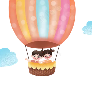 儿童节坐热气球的儿童png免抠图