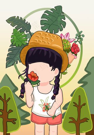 女孩感受春天的香气