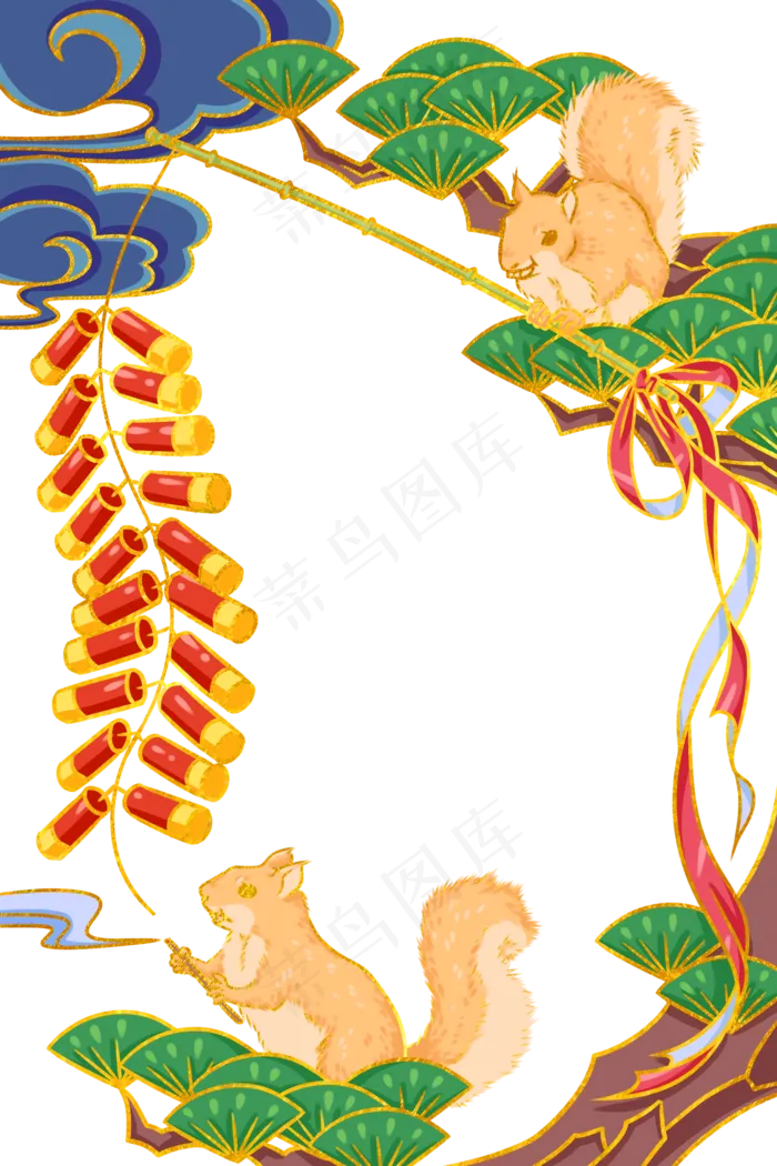 鼠年贺岁国潮边框,免抠元素(2000X3000(DPI:300))psd模版下载