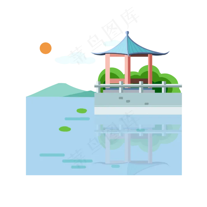 古风凉亭荷塘(3000X3000(DPI:299))psd模版下载