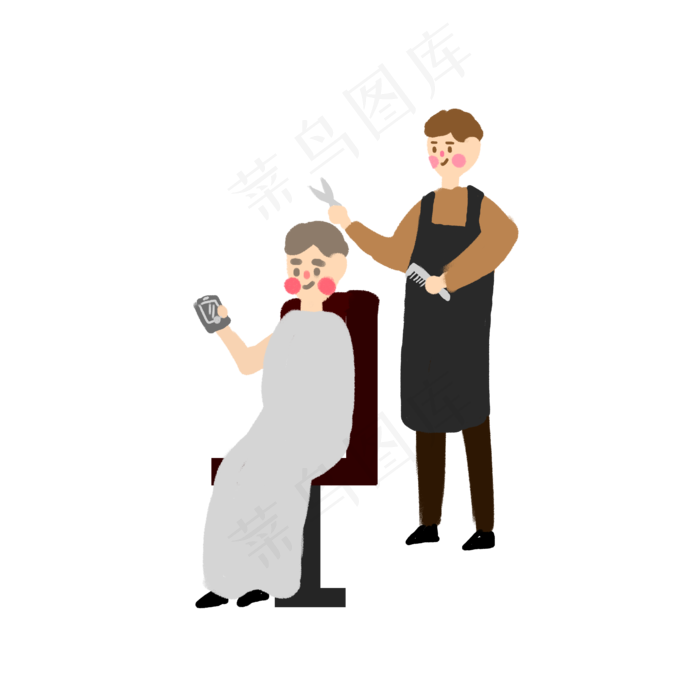 在二月二龙抬头剪发的男生,免抠元素