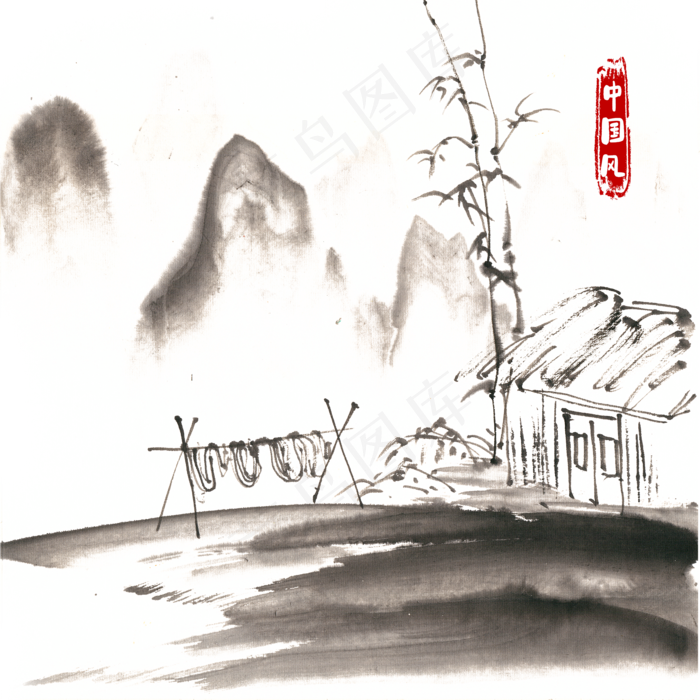 中国风水墨山水(4724X4724(DPI:300))psd模版下载