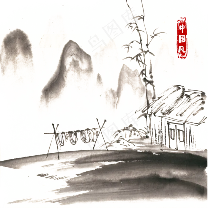 中国风水墨山水(4724X4724(DPI:300))psd模版下载