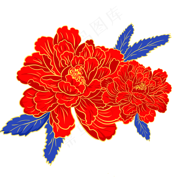 国潮花朵牡丹花,免抠元素