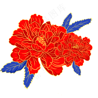 国潮花朵牡丹花,免抠元素