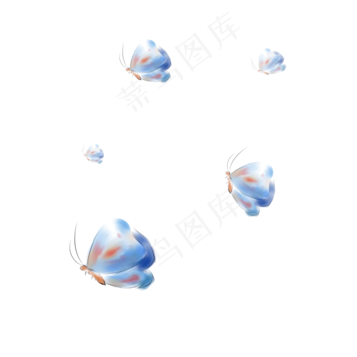 手绘水彩蓝色蝴蝶可商用装饰设计(2000X2000(DPI:300))psd模版下载
